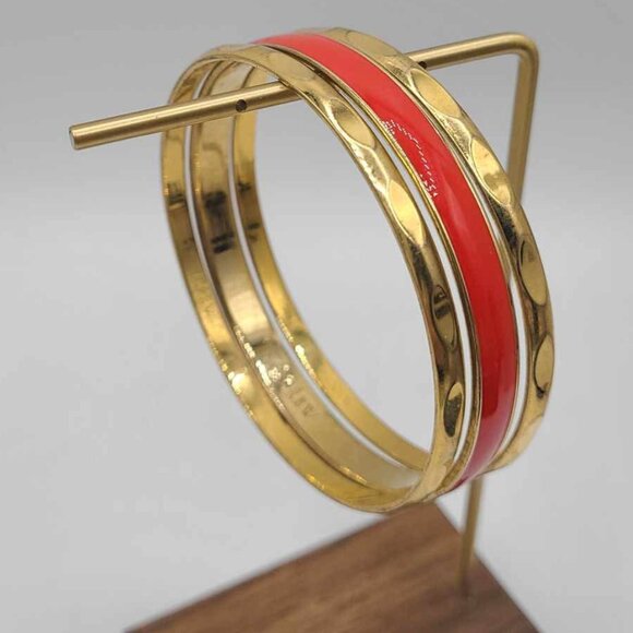 J Crew set of 3 Bangles One Red Enamel 2 Gold Tone - Picture 7 of 10